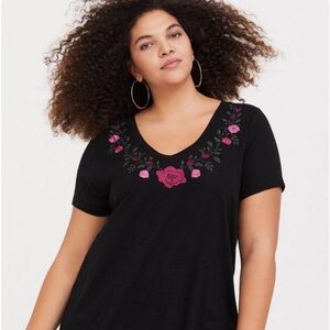 Torrid Embroidered Classic Fit Heritage Slub V-Neck Top